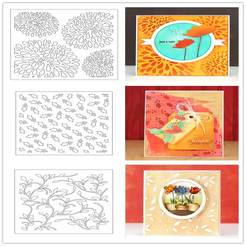 Stencil Di Plastica Da 6*6 Pollici Waterdrop Flower Tree Branch Stem Forma Di Agrifoglio Per Fai Da Te Scrapbooking Craft Paper Cards Making Template 