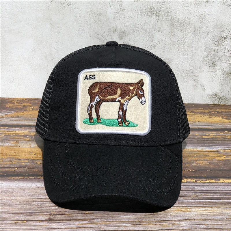 black ASS Новинка Goorin петухи Животные вышивка кожа сетка Бейсболка унисекс кепки s для женщин мужчин Snapback кепки папа шляпа летние регулируемые шапки - Цвет: black ASS
