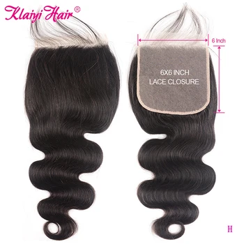 

KLAIYI Brazilian 6*6 Closure Remy Hair Free Part Natural Black Color Human Hair Body Wave Lace Closure with Boby Hair