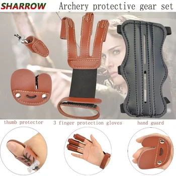 

1set Archery Protective Gear Set Arm Guard Fnger Protector Cow Leather Fits for Outdoor Hunting Shooting Target Accessories