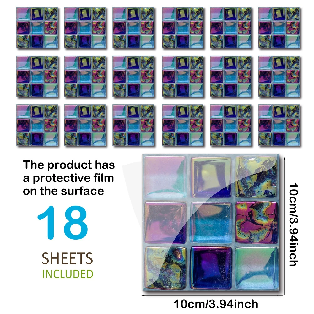 

18Pcs/set Plane Mirror Surface Wall Sticker PVC Kitchen Tile Stickers Bathroom Waterproof Sticker Self-adhesive Wall Decor 10*10