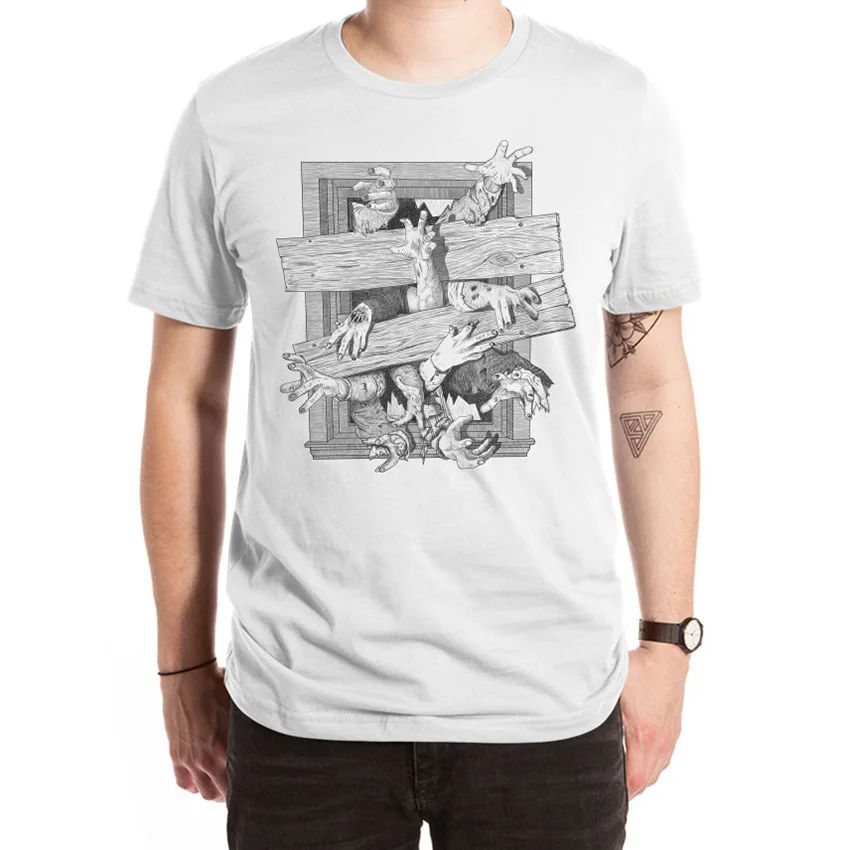 Zombies T Shirt living dead hands crawling walkers white macdoodle Horror halloween |