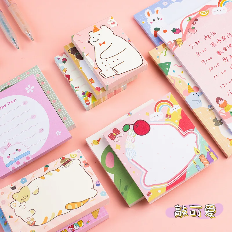 80Page Korean Notebook INS Wind Cartoon Animal Fruit Girl Pattern Horizontal Line Memo Pads Color N Message Cute Sticky Notes