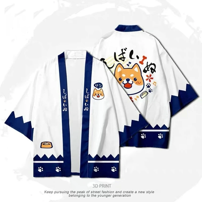 Two-piece Suit Shiba Inu 3D Printing Japanese Kimono Haori Yukata Cosplay Women/Men Fashion Summer Short Sleeve Streetwear