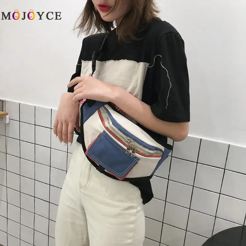 

Canvas Unisex Waist Packs Casual Pouch Large capacity Hit Color Hip-hop Men Women Chest Belt Bags