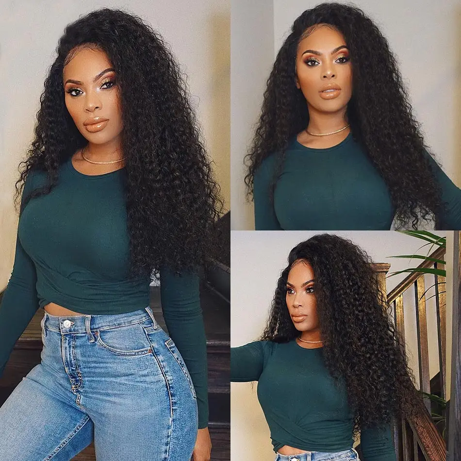 13x4 Remy Kinky Curly Lace Front Wig Women's Human Hair Wigs For Black Women Salon Wig Pre Plucked Frontal Ponytail Toppers 150%