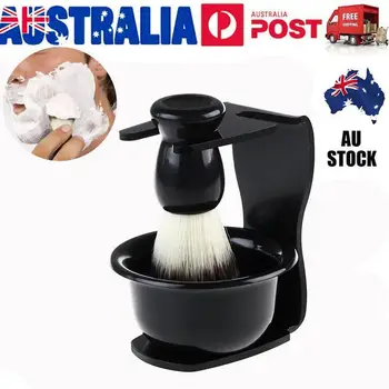 

Nylon Shaving Razor Brush Acrylic Stand and Sleek Soap Bowl Set for Facial Cleaning