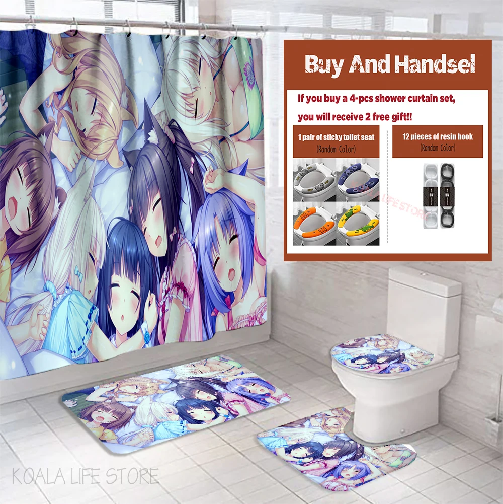 

Chocolate And Orchid Shower Curtain Set Cute Anime Bathroom Cortina For Salle De Bain Cartoon Nonslip Decor Bath Rug Toilet Mat