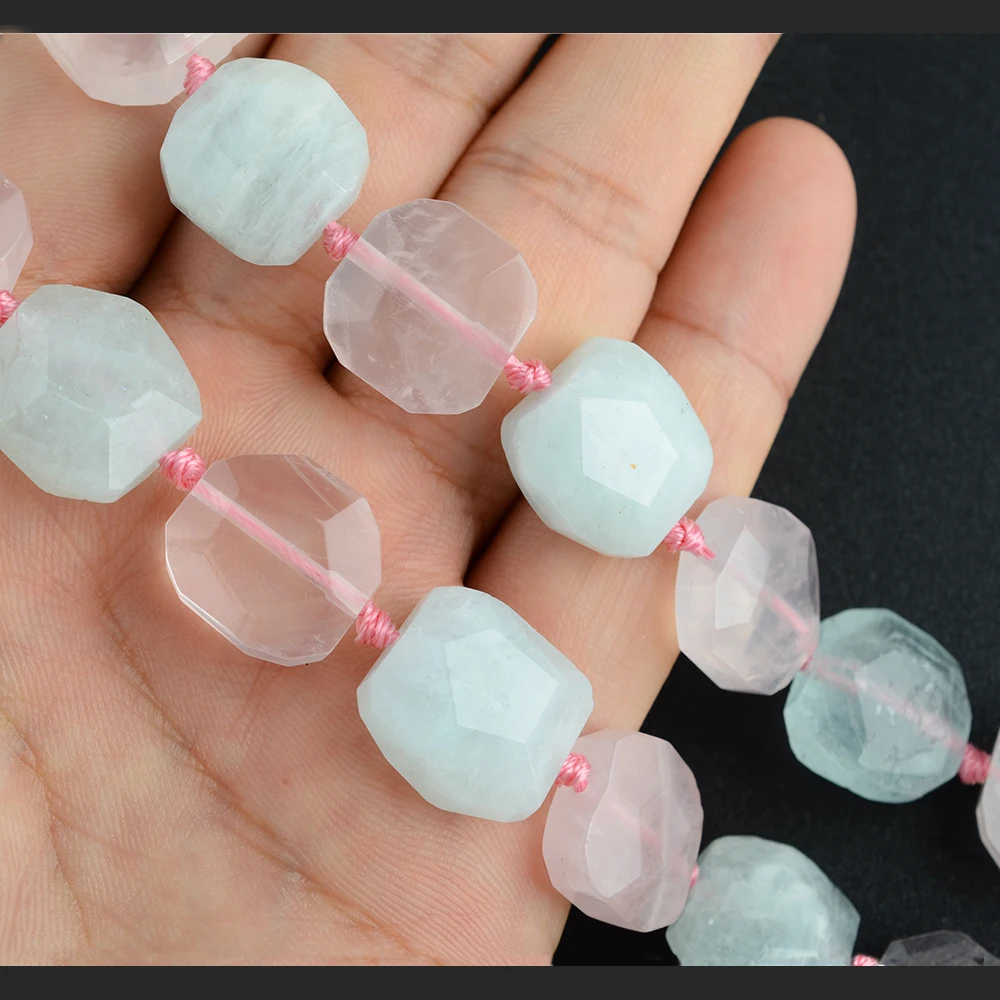 2 strands 15mm Natural AA+ Morgan aquamarina Colorful Square Stone Beads 15 Inch