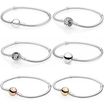 

Real Daisy Flower Ball Circular Poetic Blooms Clasp Snake 925 Sterling Silver Bracelet Fit Fine Bangle Bead Charm Diy Jewelry