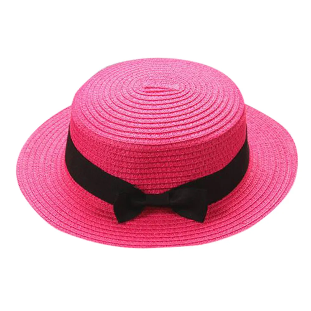 Детская дышащая шляпа соломенная шляпа с бантом для мальчиков и девочек, унисекс, летняя Складная Панама, открытый солнцезащитный крем - Цвет: Hot Pink