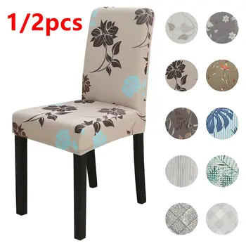

1/2Pcs Printed Spandex Elastic Chair Cover Stretch Seat Cover For Dining Banquet Restaurant Anti-dirty Removable Chair Covers
