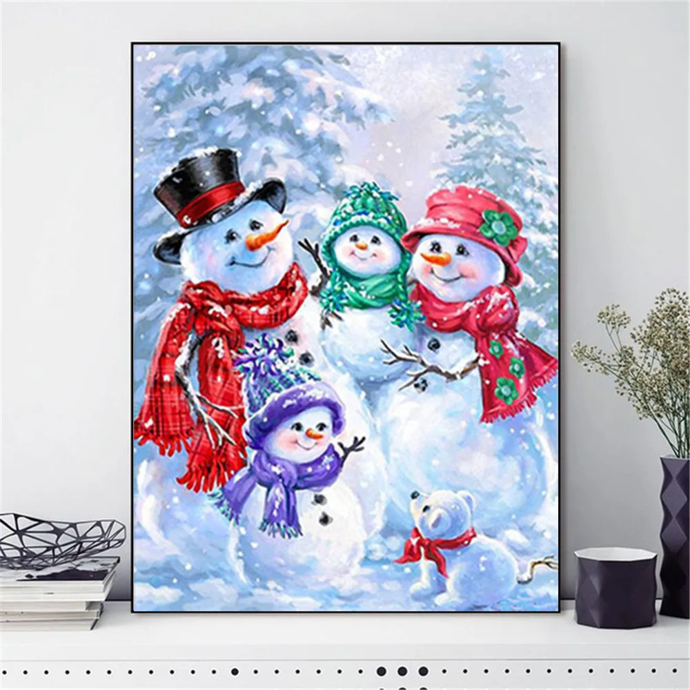 

HUACAN Cross Stitch Christmas Needlework Sets Embroidery Snowman Kits White Canvas DIY Home Decor Gift 14CT 40x50cm