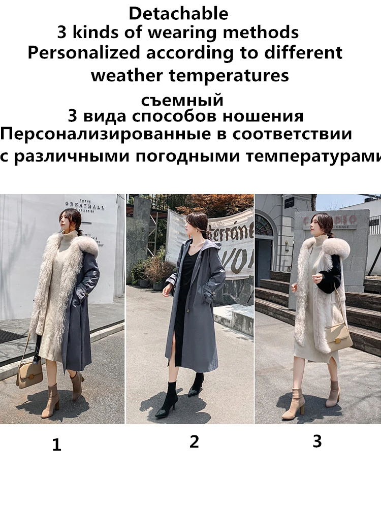 Длинная парка, пальто из натурального меха, зимняя куртка для женщин, натуральный Лисий меховой капюшон, воротник, подкладка из кроличьего меха, сбоку, монгольский овечий мех