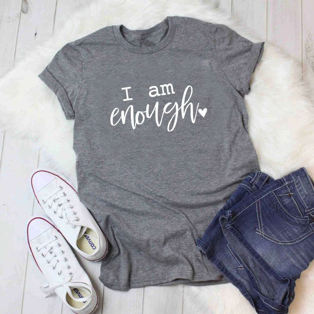 Футболка женская из чистого хлопка с надписью I am enough heart | Женская одежда
