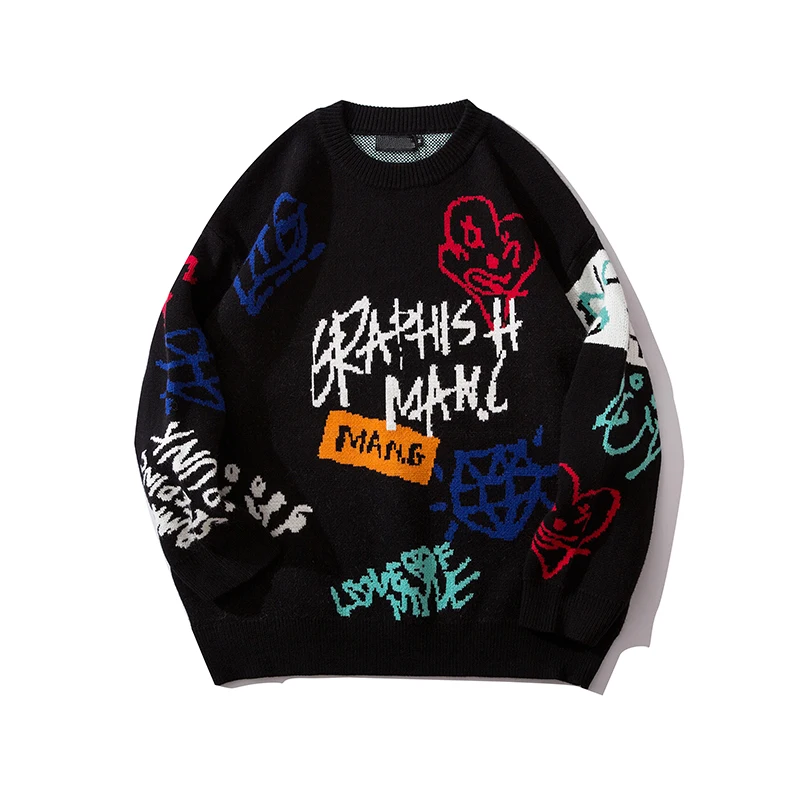 Уличная одежда с надписями в виде темных икон, мужской свитер, пуловер в стиле хип-хоп, свитера для женщин, уличная одежда для мужчин - Цвет: black sweater