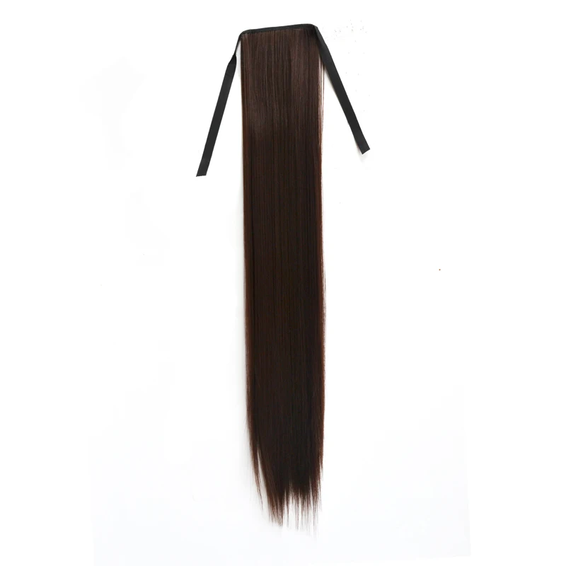 Очаровательный 2" супер длинный прямой зажим в хвост накладные волосы конский хвост шиньон с заколками синтетический конский хвост для наращивания - Цвет: Brown
