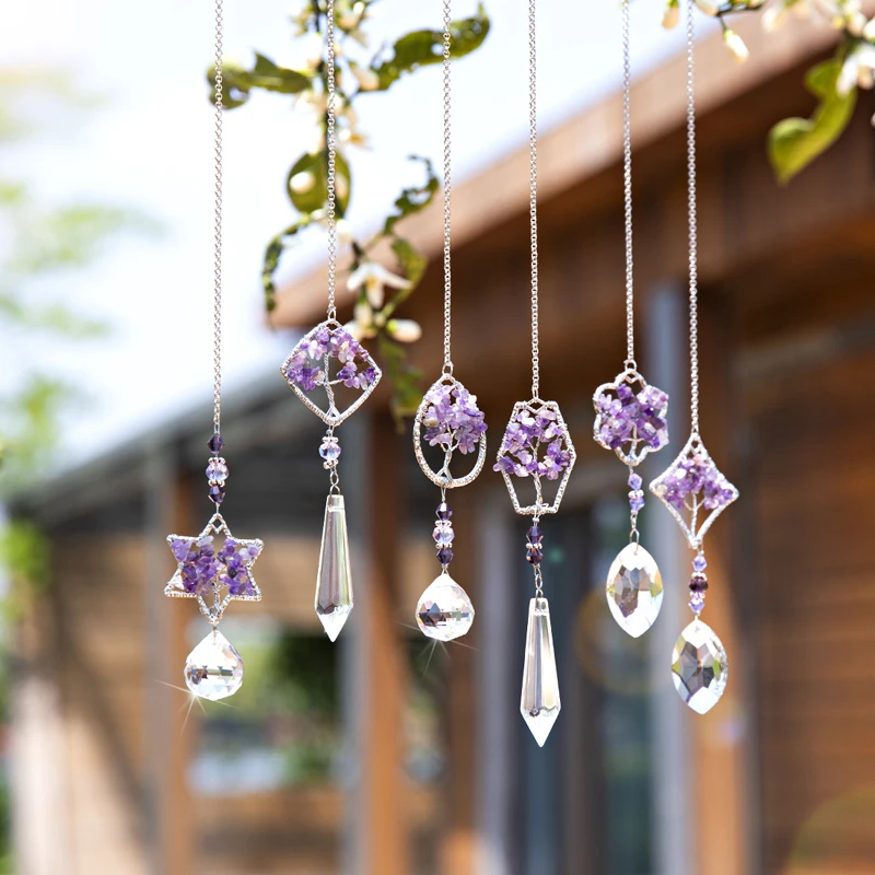 H&D Rainbow Maker Crystal Tree of Life Suncatcher Healing Hanging Chakra Glass Pendant Decor for Home Window Car Garden, 6PCS