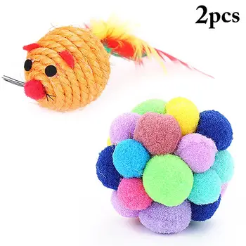 

2PCS Cat Ball Toy Bell Faux Feather Sisal Cat Toy Cat Mice Toy Cat Chew Toy Cat Funny Toy Cat Favor Toy Interactive Toys