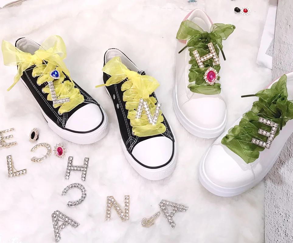 DIY Schnürsenkel Dekoration Metall Schnee Garn Schnürsenkel Diamant Buchstaben Schuh Zubehör glänzende Strass Schuhe dekoratives Zubehör – Detail 1