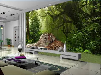 

Large Custom Wallpaper Mural Decorated Forest Tiger Jungle Lounge Sofa Background Wall