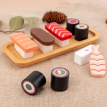 Casa de juegos de simulación de madera para niños, juguete magnético de Sushi, juego de cocina cognitivo, juguete de cocina