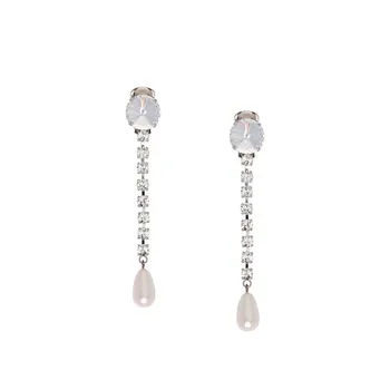 

Simple water drop pearl earrings with female long Tassel Rhinestone Earrings