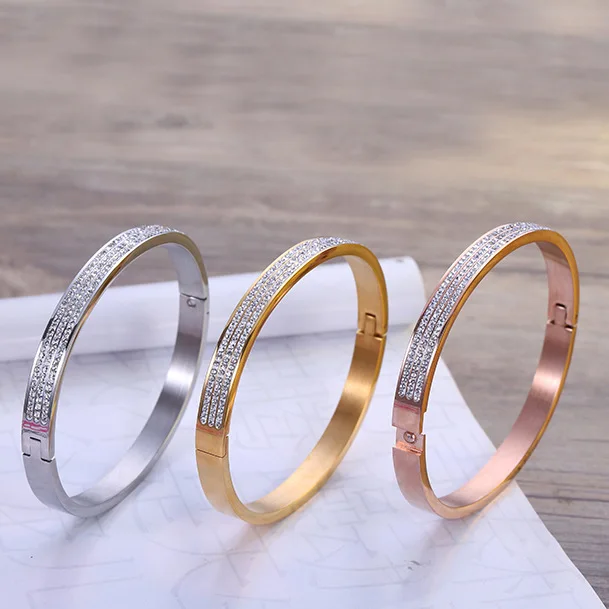 Stainless Steel Cubic Zirconia Rhinestones Paved Eternity Cuff Bangle Bracelet for Women Girl Wholesle Indian Bangles Jewelry | Украшения и