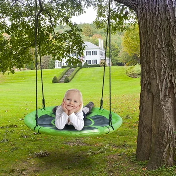 

40" Kids Outdoor Round Net Hanging Rope Nest Tree Swing Children Patio Toys