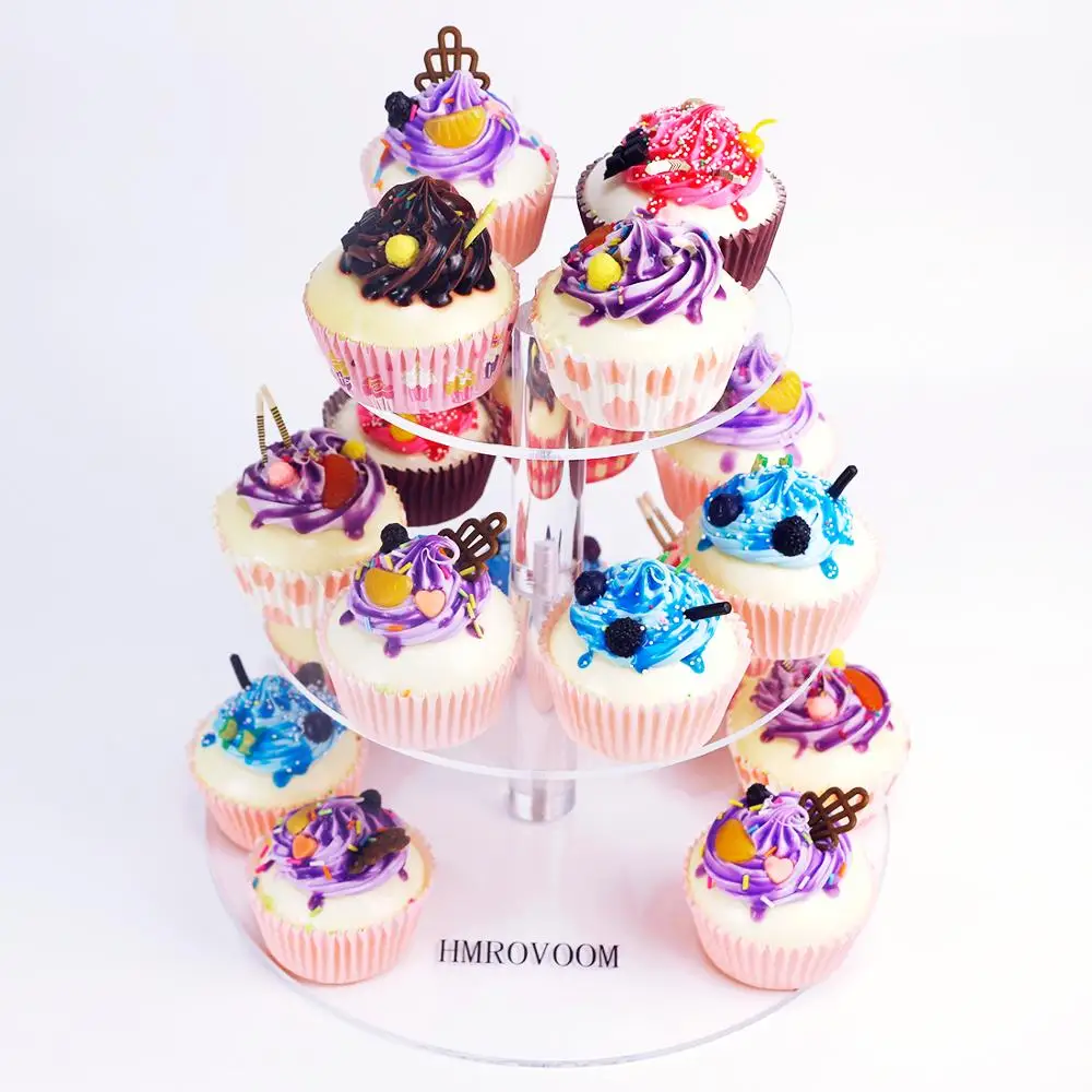 

HMROVOOM Clear Acrylic Cupcake Stand,Cupcake Tier Stands, for Birthday Party Wedding,Transparent Round 3 Tier