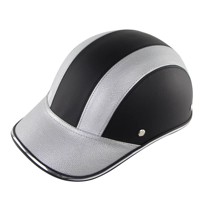 Мотоциклетный шлем PU casco кожаный kask мотоцикл с открытой половиной лица шлемы Велосипедный скутер шлем бейсбольная кепка защитный шлем - Цвет: Silver