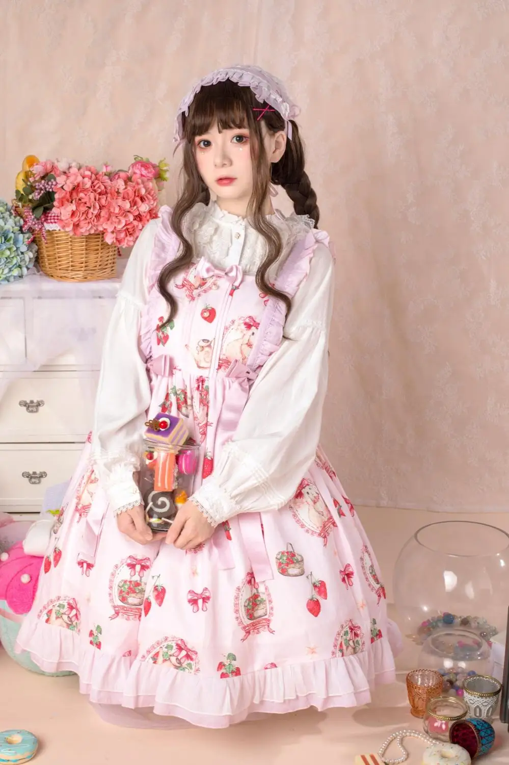 Japanese sweet lolita dress vintage falbala bowknot cute printing high waist victorian dress kawaii girl gotic lolita jsk loli