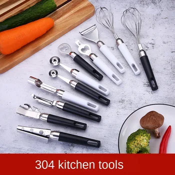 

Kitchen Tools 304 Stainless Steel Fruit Melon Baller Peeler Multi-Function Scales Scraper Eggbeater Set