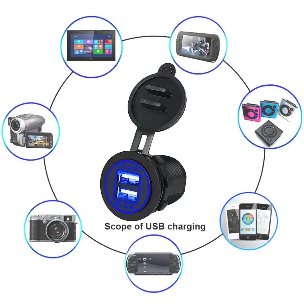 Двойной USB мотоциклетный автомобильный прикуриватель зарядное устройство