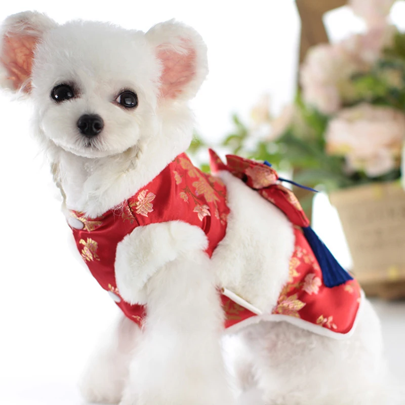 Dog Coats Winter Pet Clothes Stitchwork Tang Suit for Sweater Parkas Chinese Style Suits Corgi Teddy Puppy Cat Costumes | Дом и сад