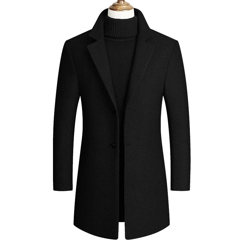 Мужская куртка, теплый зимний плащ, длинная верхняя одежда, пальто на пуговицах, Мужская Повседневная ветровка, пальто, пальто из шерсти, 9001 - Цвет: 9001 black