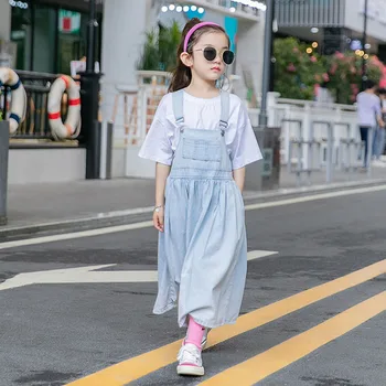 

YourSeason Teen Girls Summer Clothes Suit Kids Casual T-shirt And Denim Suspender Skirts Set Fashion Children Two Piece Set