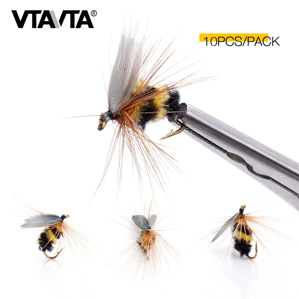VTAVTA 10pcs/Lot 10# Lifelike Floating Bee Fly Fishing Lure Material For Trout Wobblers Artificial Bait Flies Insect | Спорт и