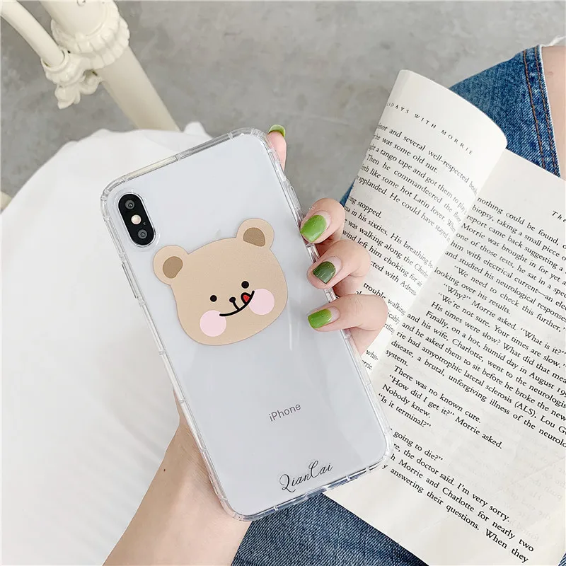 INS Cute cartoon simple tongue bear phone case For iphone Xs MAX XR X 6 6s 7 8 plus funny couple Transparent soft TPU back Cover