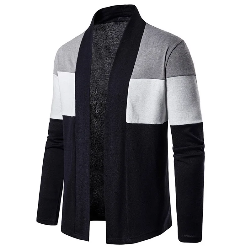 Мужской кардиган с воротником-шалькой, модный осенний приталенный длинный мужской кардиган, повседневный вязаный кардиган хитового цвета, свитер