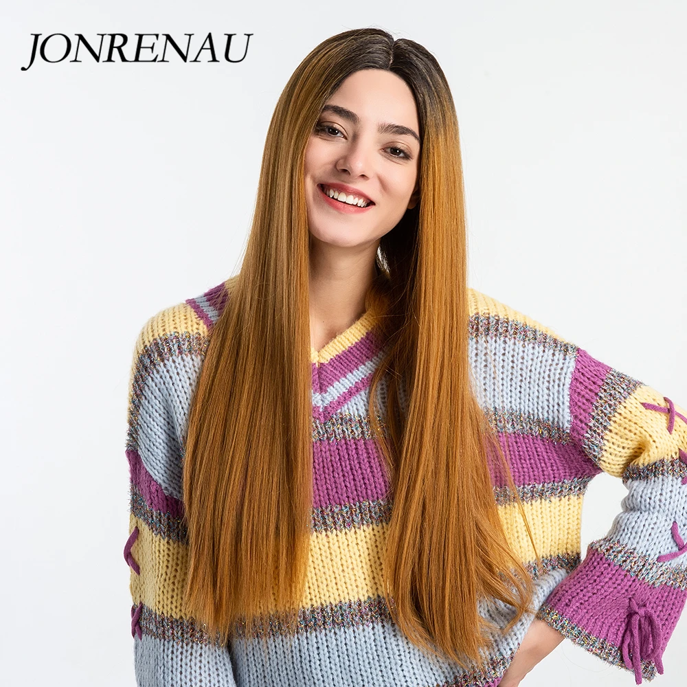 JONRENAU 4 цвета темно-корень Омбре коричневый парик длинный синтетический кружевной