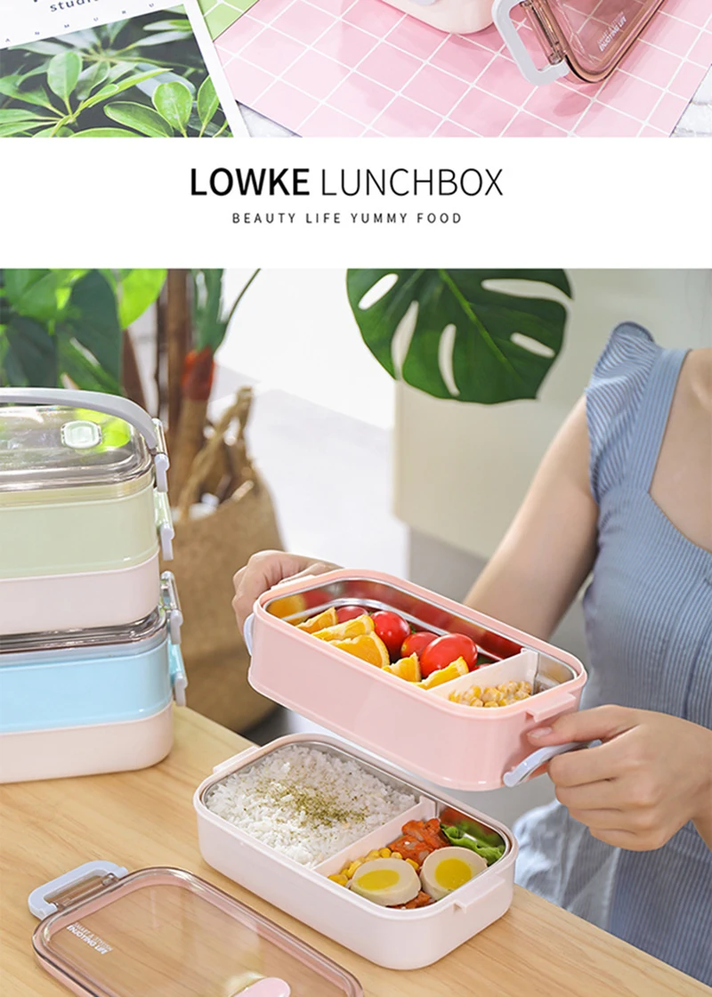 不锈钢保温饭盒单双层学生成人上班族微波炉午餐盒保鲜分格便当盒_A4_5