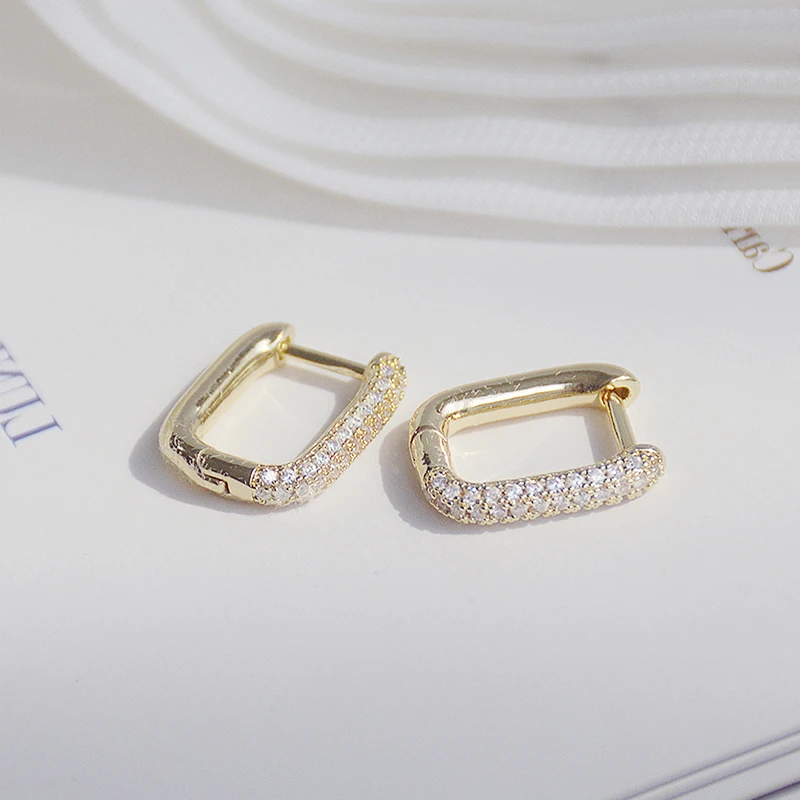 Femme 포장 상감 지르코니아 고품질 라운드 귀걸이 Bijoux 펜던트에 대한 새로운 간단한 절묘한 14K 도금 골드 귀 클립 귀걸이
