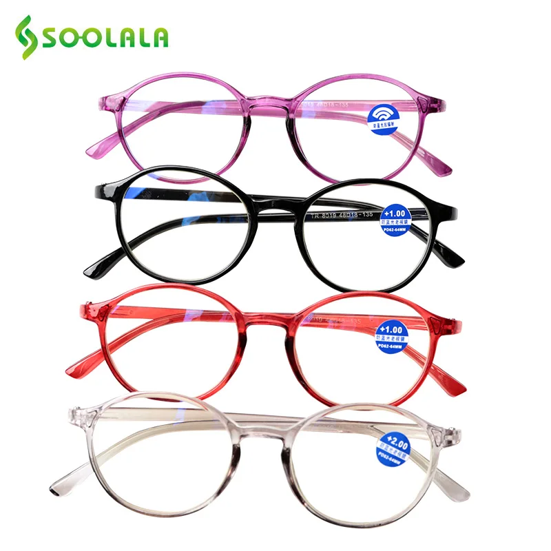 

SOOLALA 4pcs Anti Blue Light TR90 Spring Hinge Reading Glasses Women Men Computer Gafas De Lectura Round Presbyopia Glasses