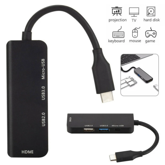 Type-C к HDMI USB 3,0/2,0 Micro usb-концентратор, адаптер для MacBook, ПК, ноутбук VDX99