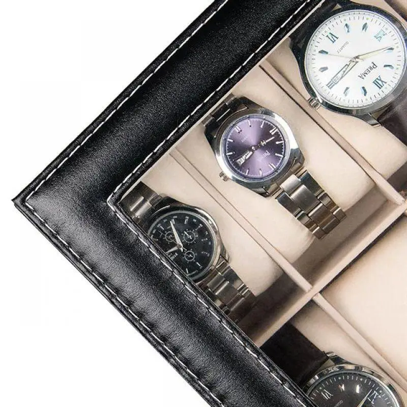 Watch Box Leather 3/6/10/12 Grids For Bracelet Watches Jewelry Display