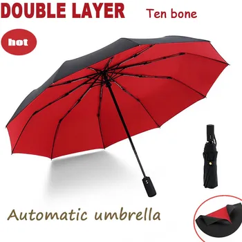 

Umbrella Women Men Big Parasol Sun Rain Windproof Double layer Automatic Folding Ten Bone Car Luxury Business Gift Black Paint