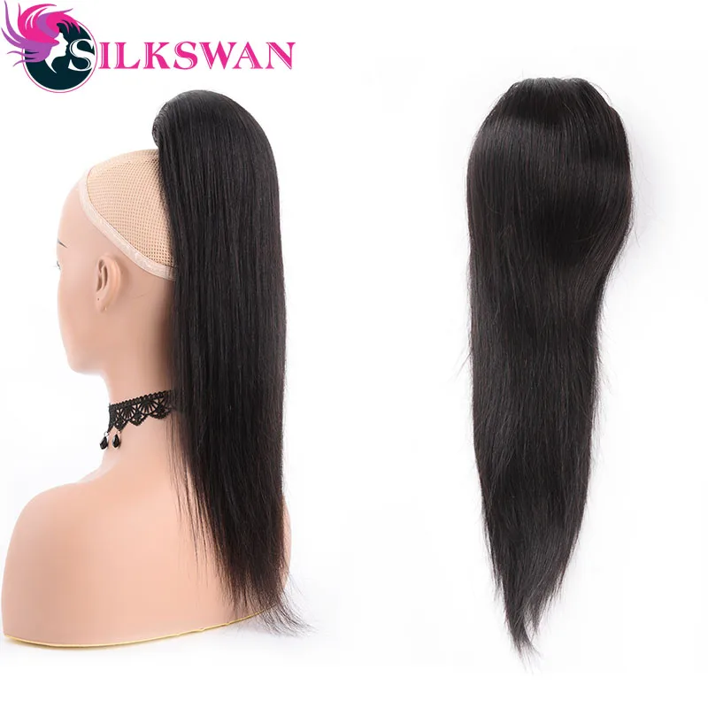 

Silkswan Hair Straight clip in ponytail extensions natural color 100% human remy hair drawstring adjustable for black woman