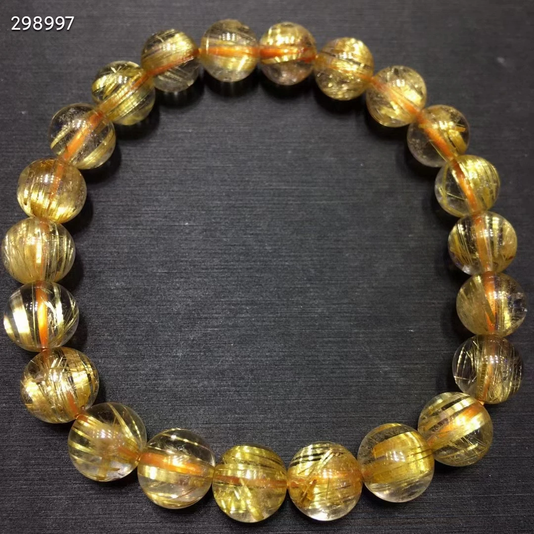 

Natural Gold Rutilated Quartz Bracelet Clear Round Beads Women 8.5mm Genuine Beads Wealthy Stone AAAAAAA