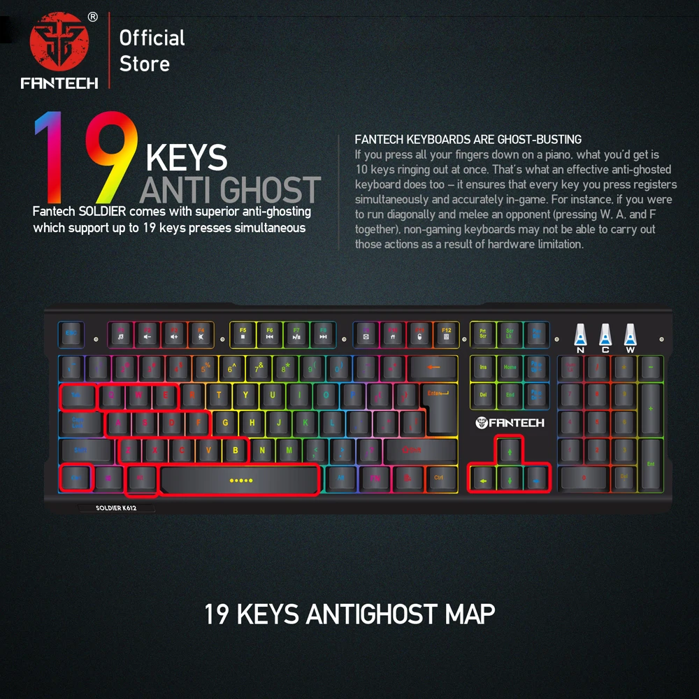 Игровая клавиатура FANTECH K612 с металлической панелью проводная USB подсветкой 19